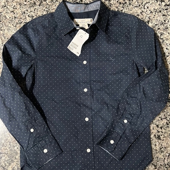 LOGG H&M Navy Dotted Long Sleeve Button Down Short Sz 8-9Y - Picture 1 of 5